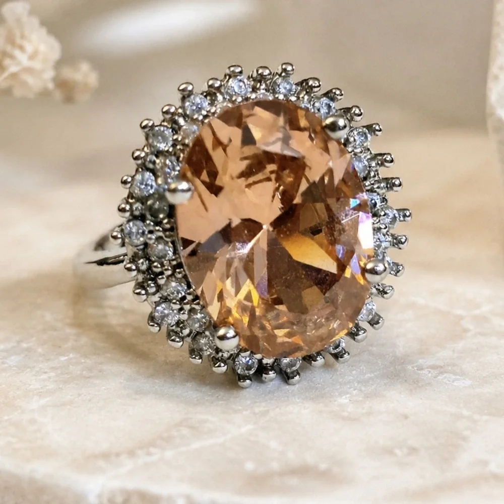 Vintage Sterling .925 Topaz Lab Created Statement Ring Size 6.75